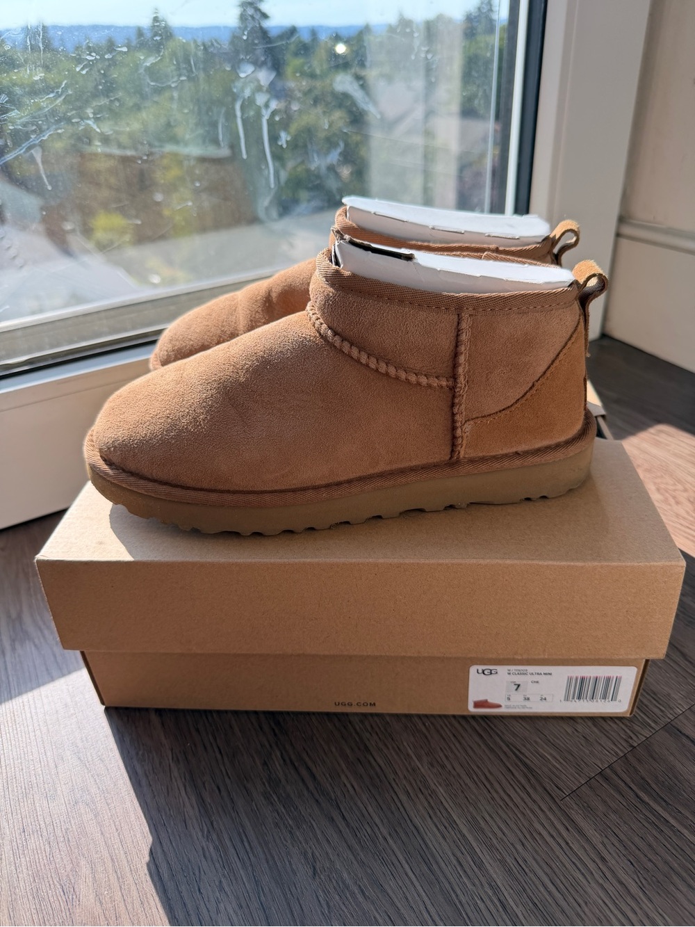 UGG Women’s Classic Ultra Mini Boot in Chestnut Brown Suede